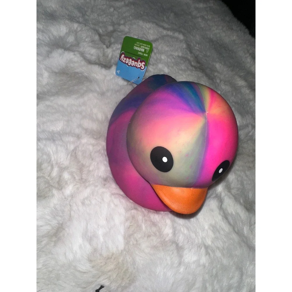 Squeezy Rainbow Rubber Duck Sensory Fidget Toy Pink Blue Tie Dye Stress Relief 1